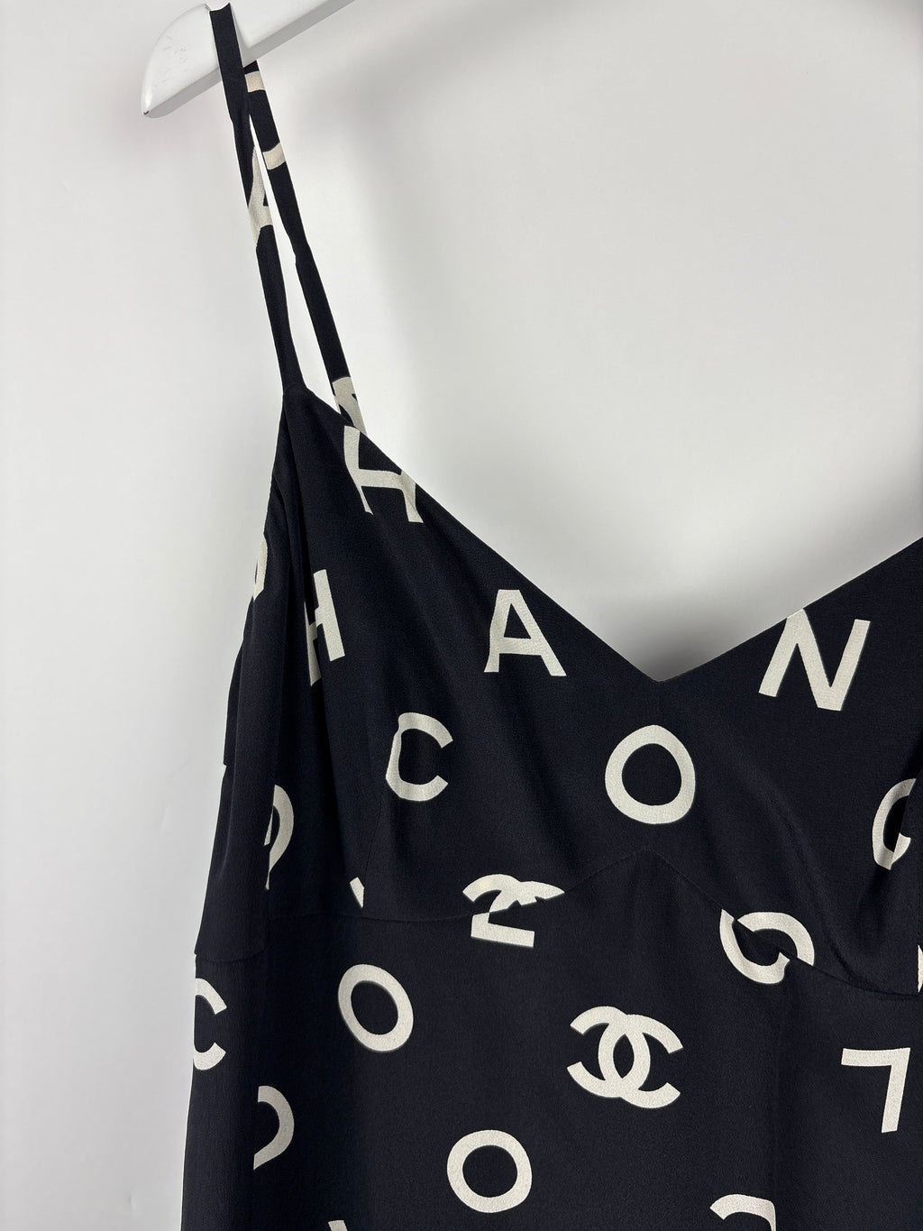 Chanel Vintage Runway 97/S Black, White CC Logo Slip Dress and Jacket Set with CC Chanel Button Size FR 42 (UK 14)