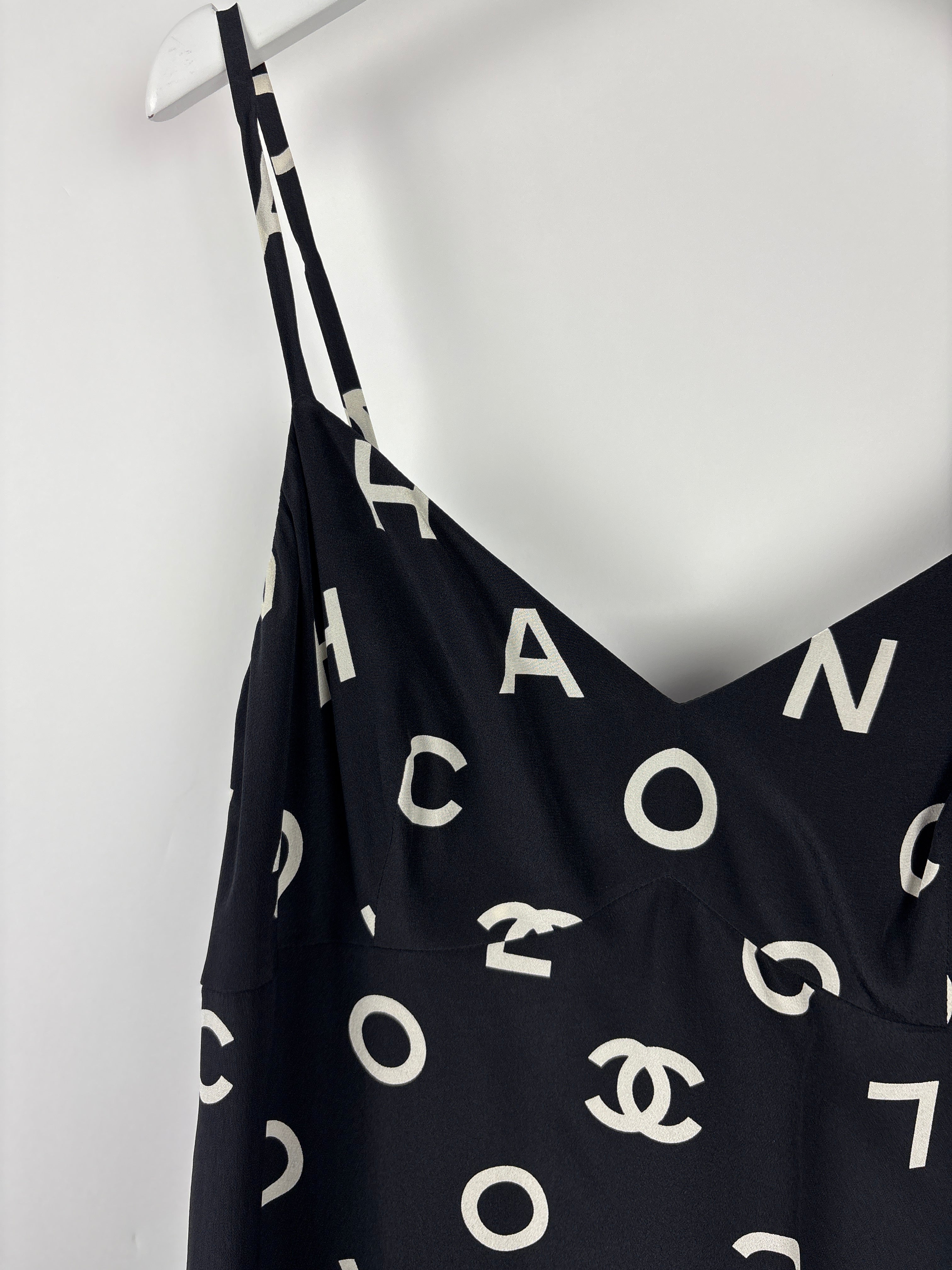 Chanel Vintage Runway 97/S Black, White CC Logo Slip Dress and Jacket Set with CC Chanel Button Size FR 42 (UK 14)