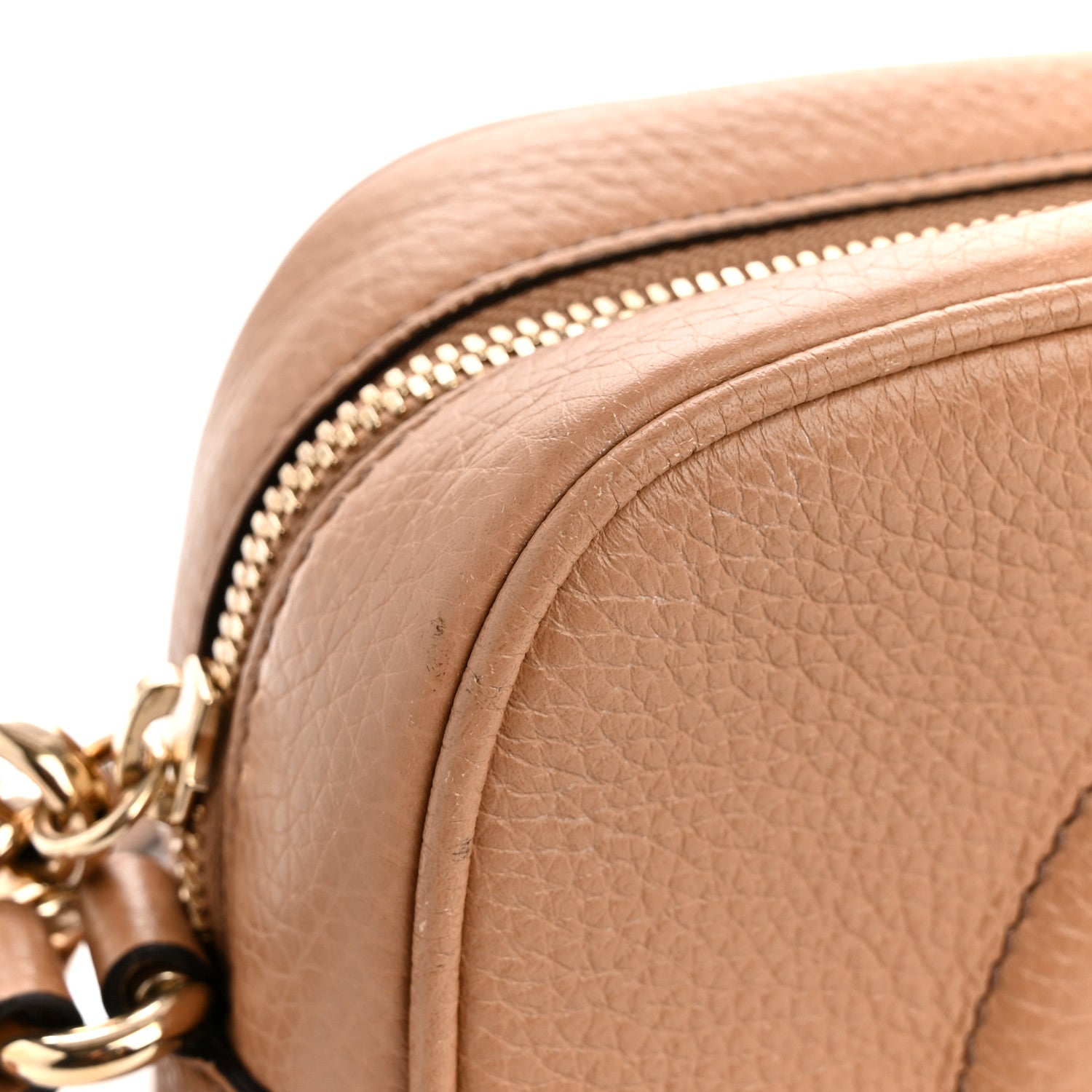 Gucci Pebbled Calfskin Small Soho Disco Bag Camelia