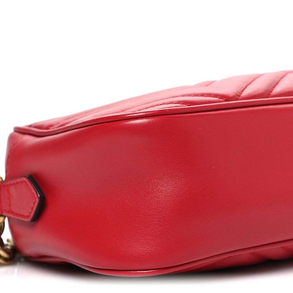 Gucci Calfskin Matelasse Small GG Marmont Chain Shoulder Bag Hibiscus Red