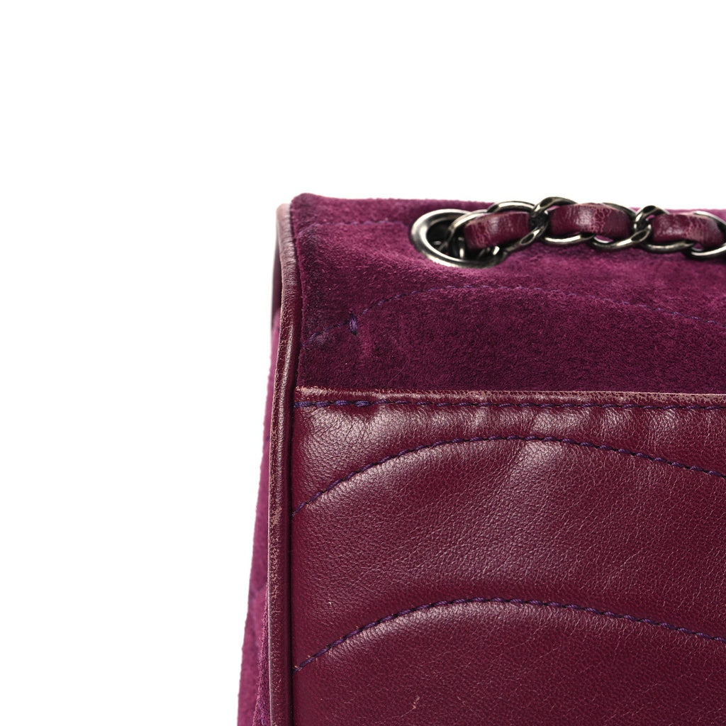 Chanel Suede Lambskin Scallop Quilted Medium Pagoda Flap Purple