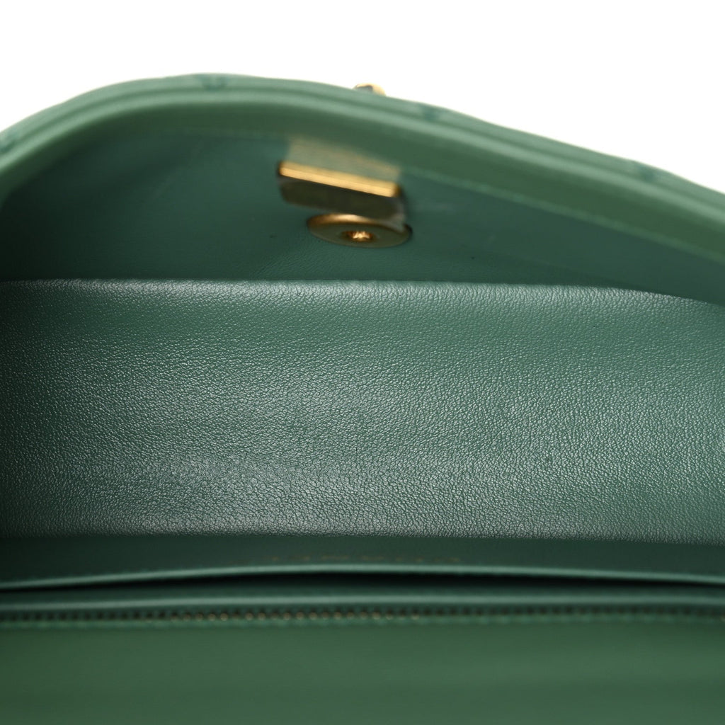 Chanel Lambskin Quilted Mini Rectangular Pearl Crush Flap Dark Green
