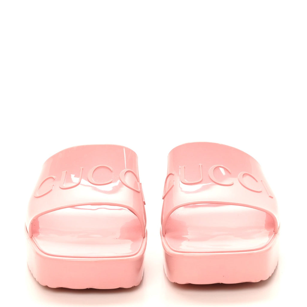 Gucci Rubber Gucci Logo Womens Platform 20/60mm Slide Sandals 38 Wild Rose