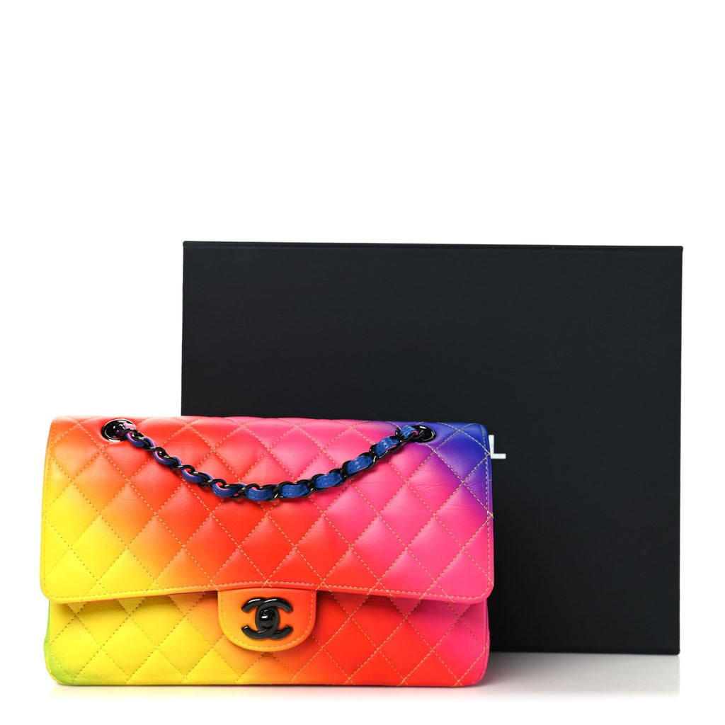 Chanel Calfskin Quilted Medium Rainbow Double Flap Multicolor