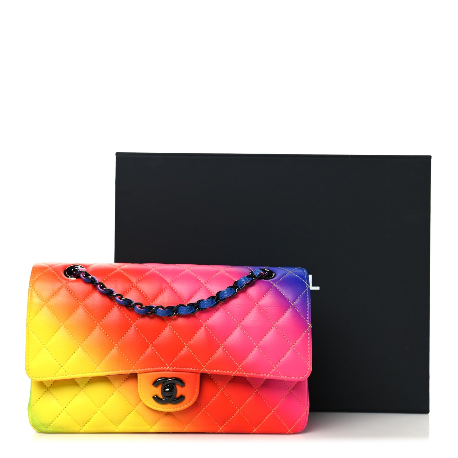 Chanel Calfskin Quilted Medium Rainbow Double Flap Multicolor