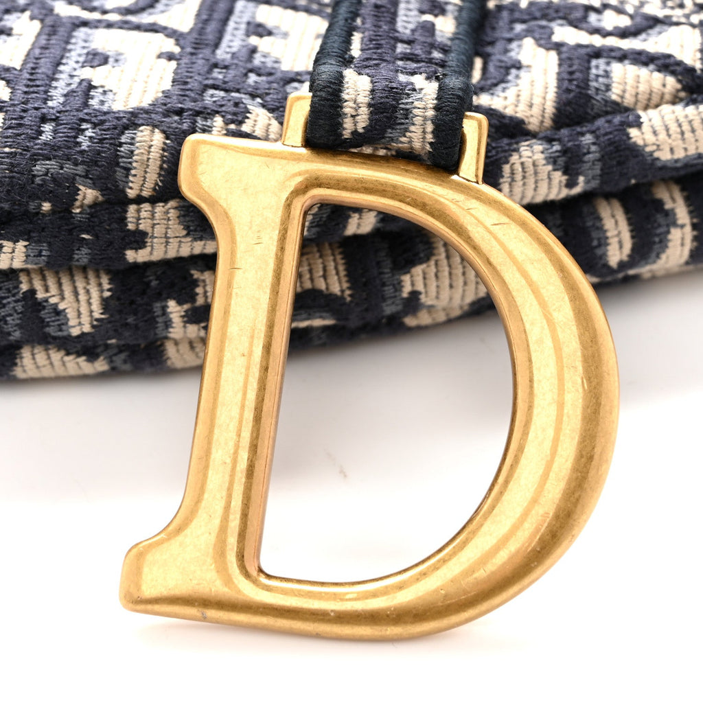Christian Dior Oblique Embroidered Saddle Bag Blue