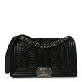 Chanel Calfskin Pleated Medium Boy Flap Black