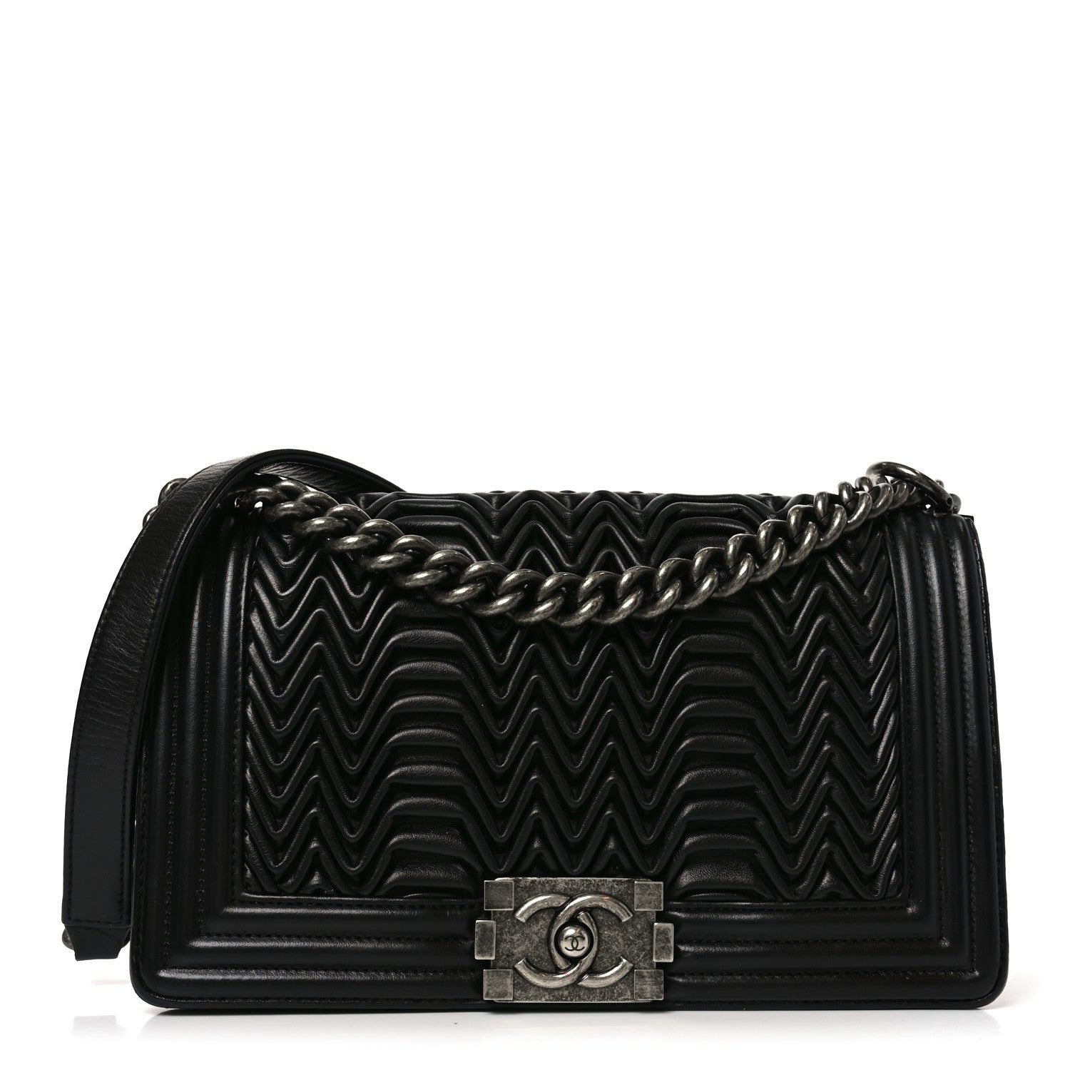 Chanel Calfskin Pleated Medium Boy Flap Black