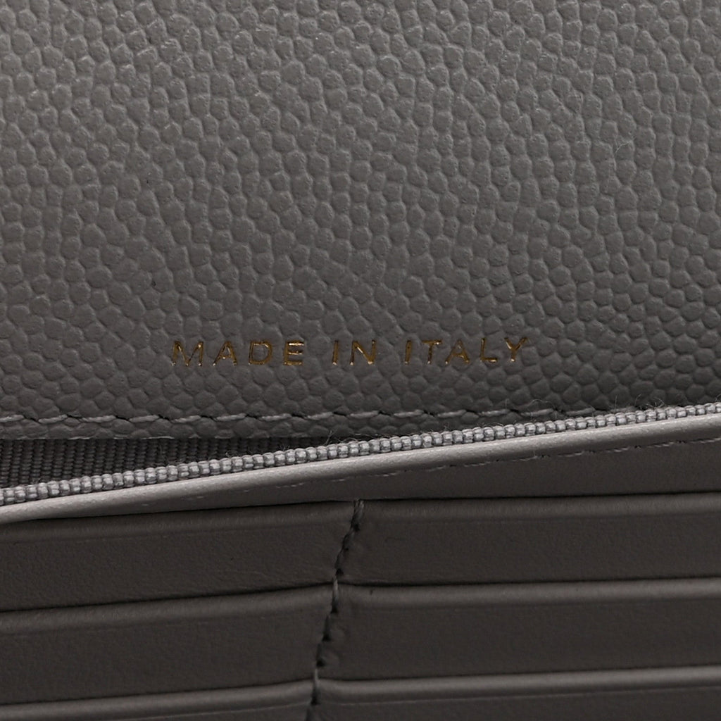 Caviar Quilted Large Gusset Flap Wallet Grey