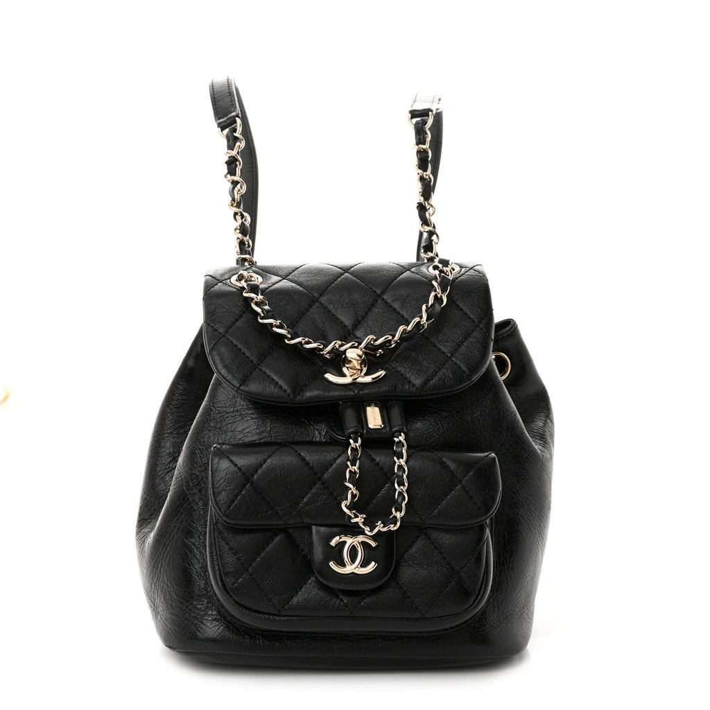 Chanel Glazed Aged Calfskin Quilted Small Duma Drawstring Backpack Black