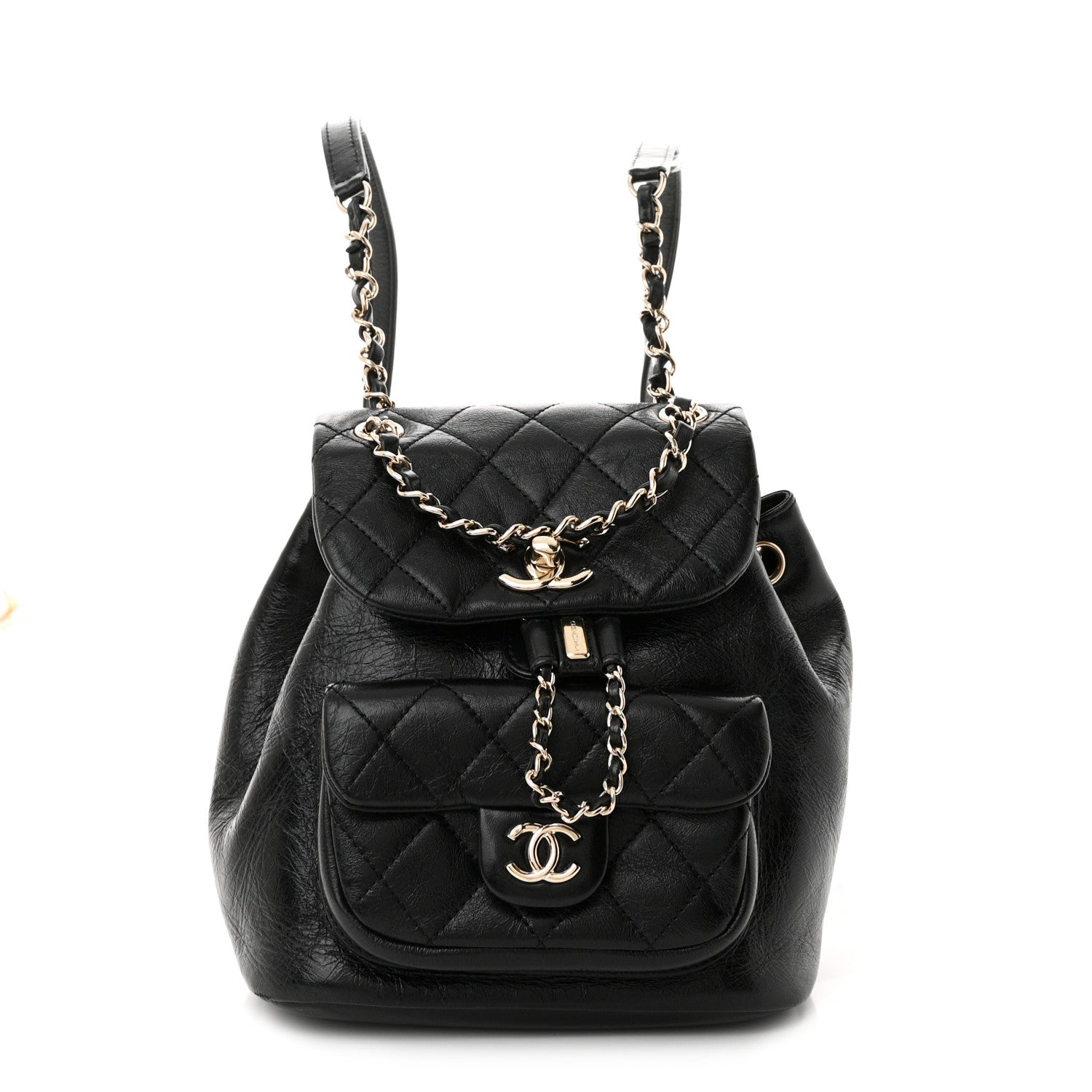 Chanel Glazed Aged Calfskin Quilted Small Duma Drawstring Backpack Black