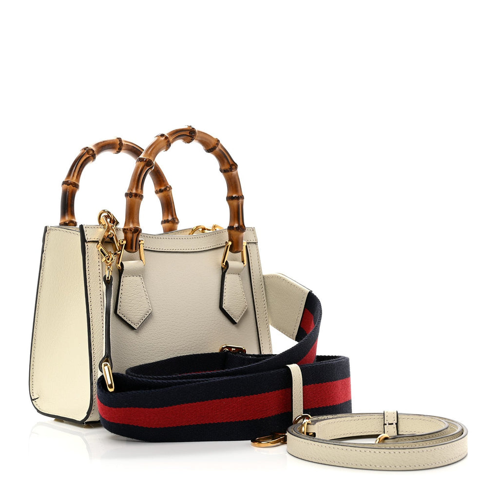 Gucci Textured Calfskin Web Mini Diana Tote Bag Mystic White