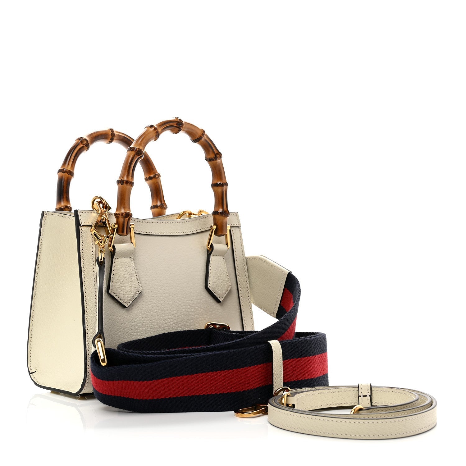 Gucci Textured Calfskin Web Mini Diana Tote Bag Mystic White