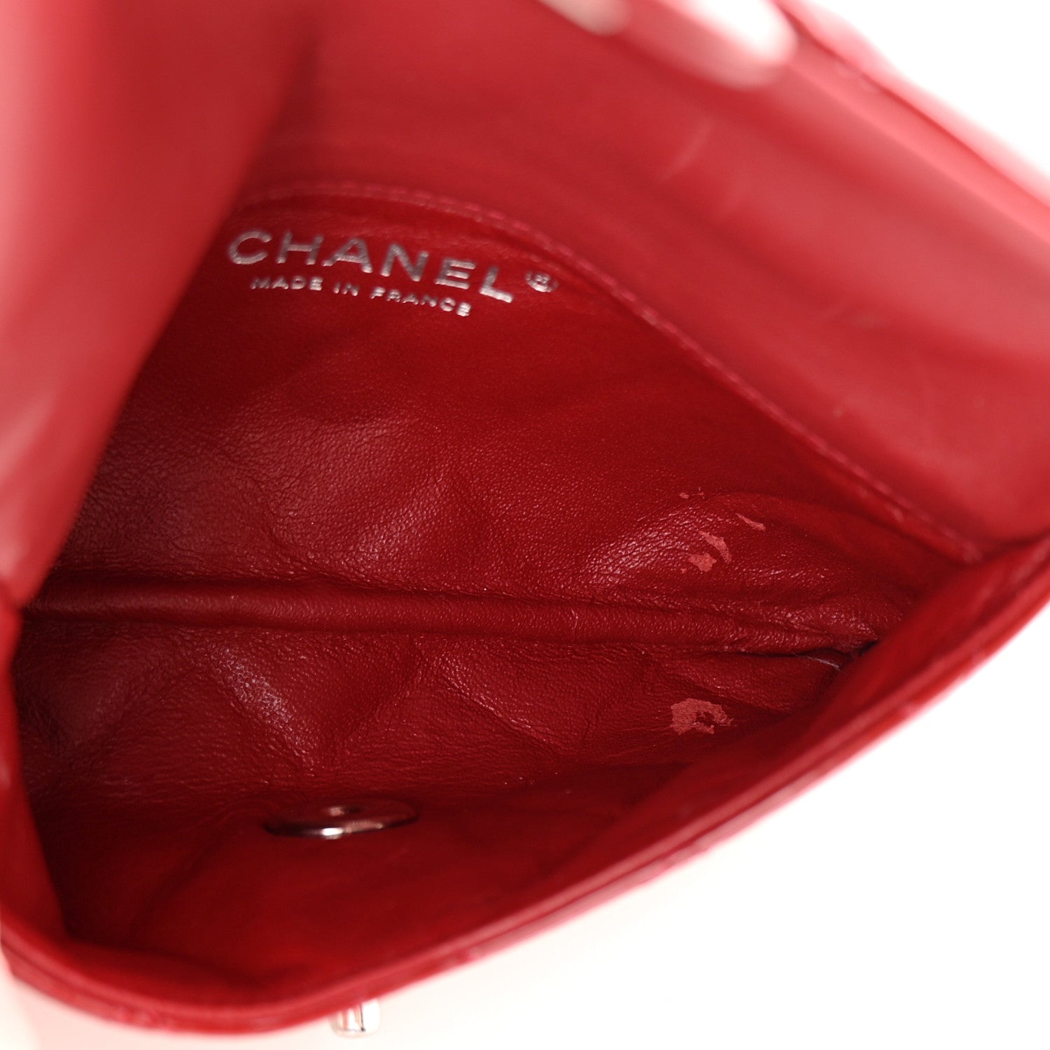 Chanel Patent Quilted Mini Flap Clutch With Chain  Red