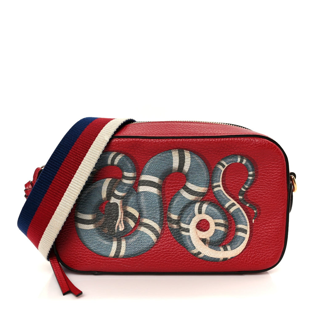 Gucci Grained Calfskin Sylvie Web Kingsnake Small Camera Bag Red Multicolor