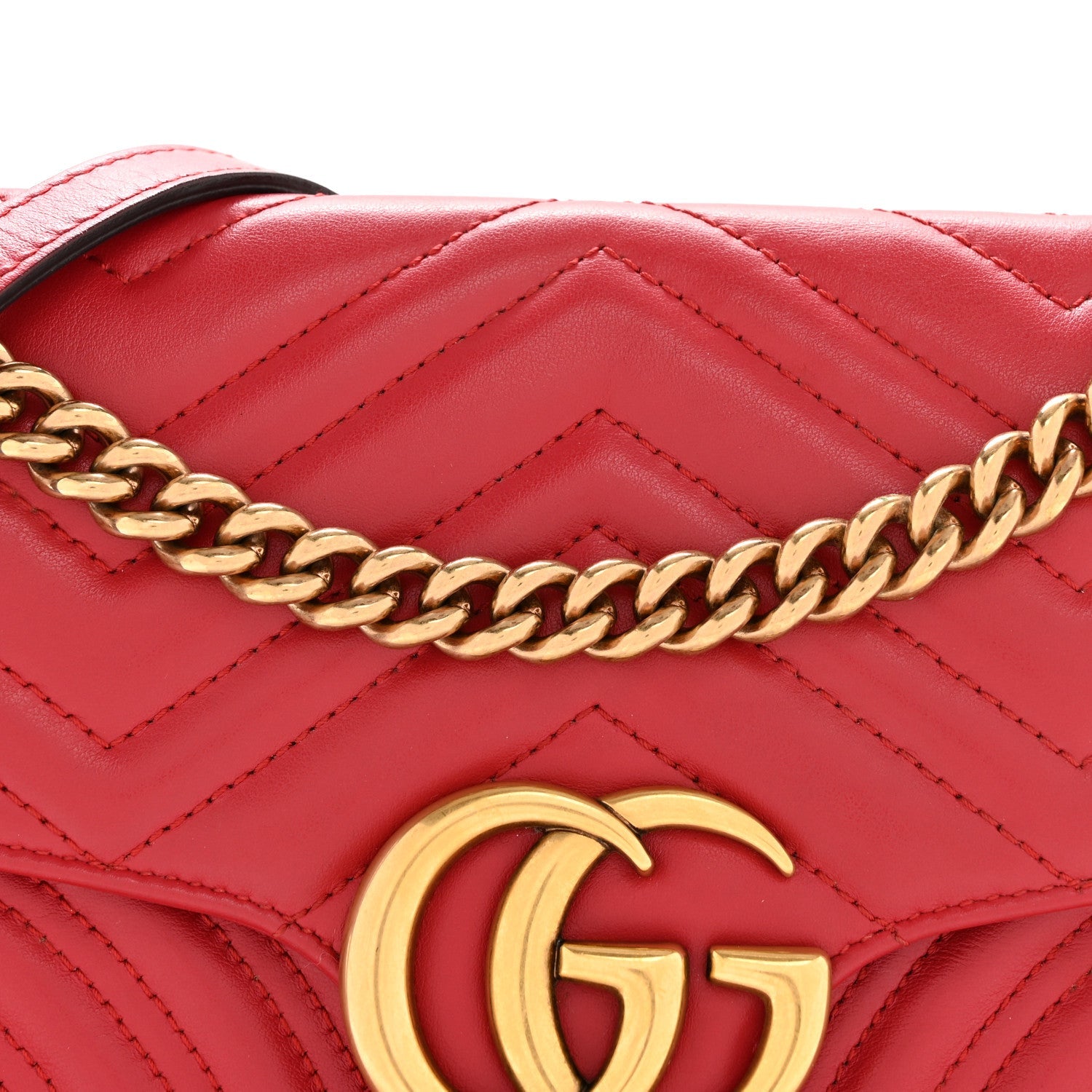 Gucci Calfskin Matelasse Small GG Marmont Shoulder Bag Hibiscus Red