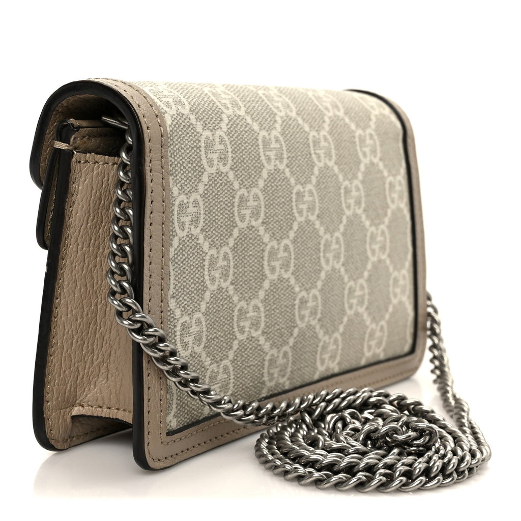Gucci GG Supreme Monogram Textured Dollar Calfskin Super Mini Dionysus Shoulder Bag Beige Mystic White Oatmeal
