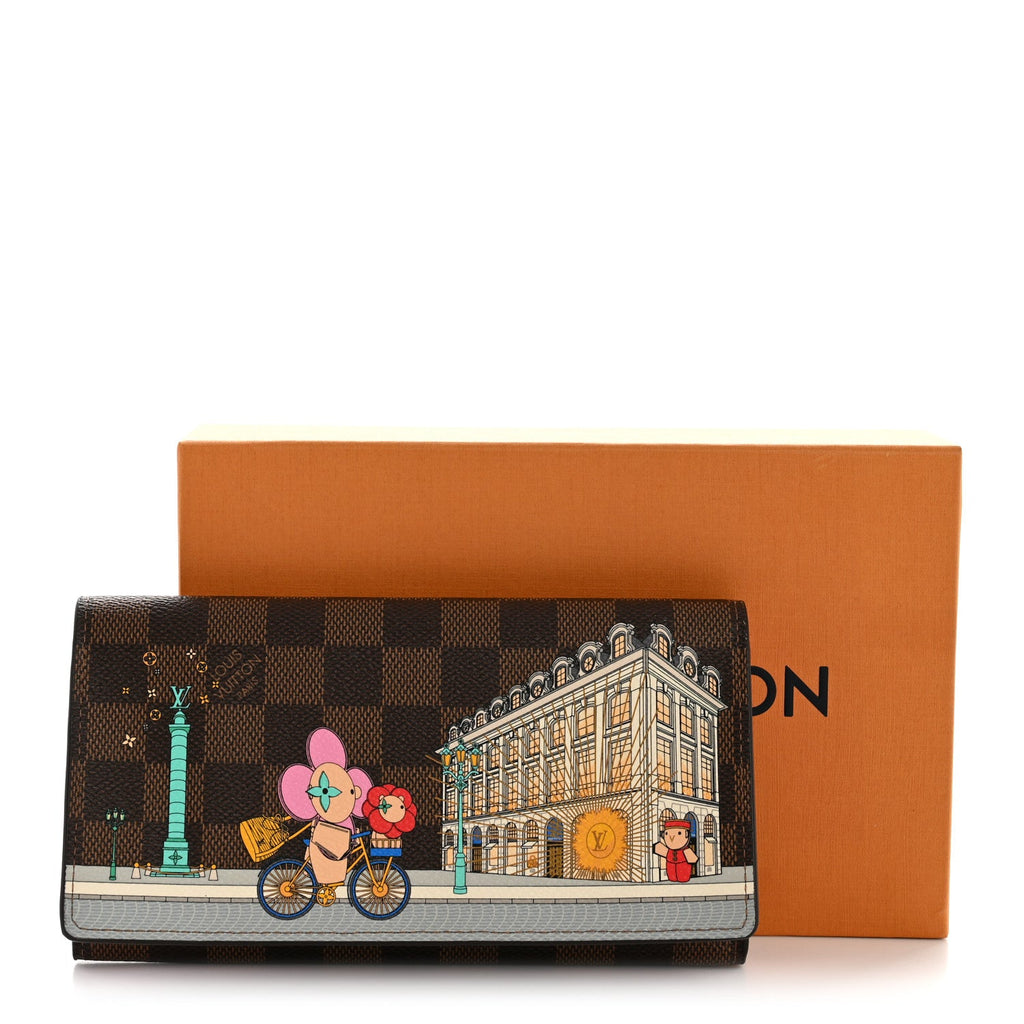Louis Vuitton Damier Ebene 2022 Christmas Animation Paris Sarah Wallet Pink