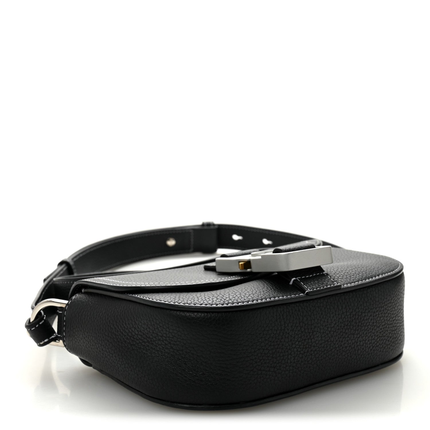 Christian Dior Grained Calfskin Saddle Messenger Bag With Strap Black