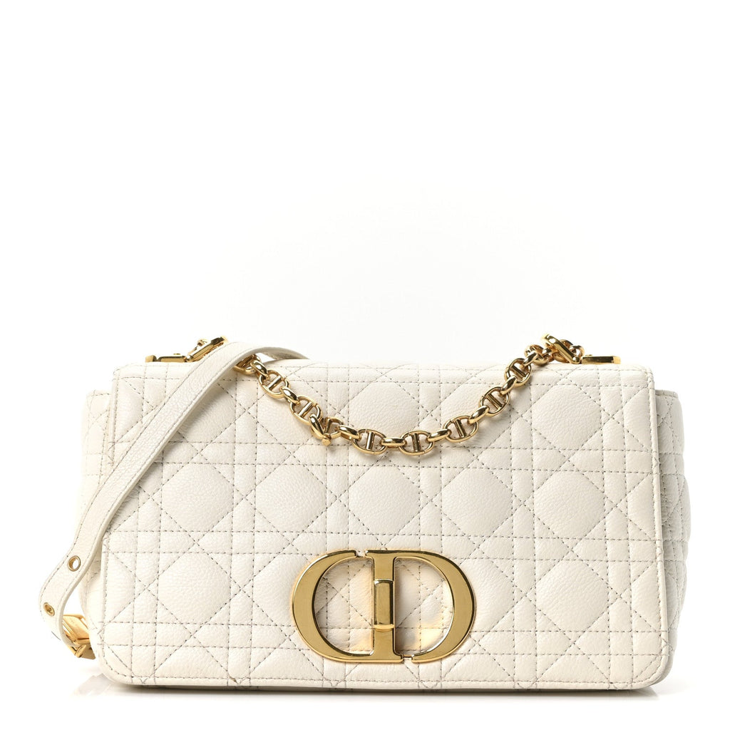 Christian Dior Supple Calfskin Cannage Medium Caro Bag Ivory