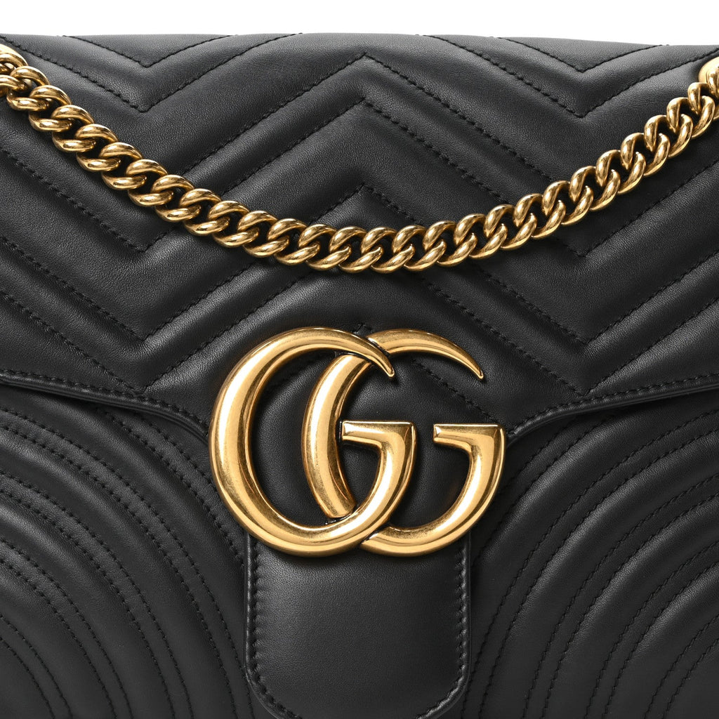 Gucci Calfskin Matelasse Medium GG Marmont Shoulder Bag Black