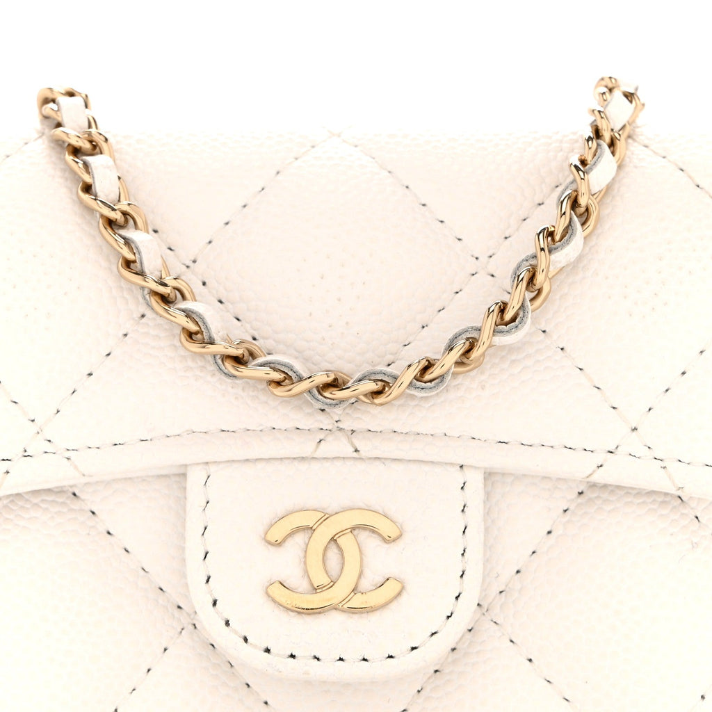 Chanel Caviar Quilted Flap Card Holder On Chain White