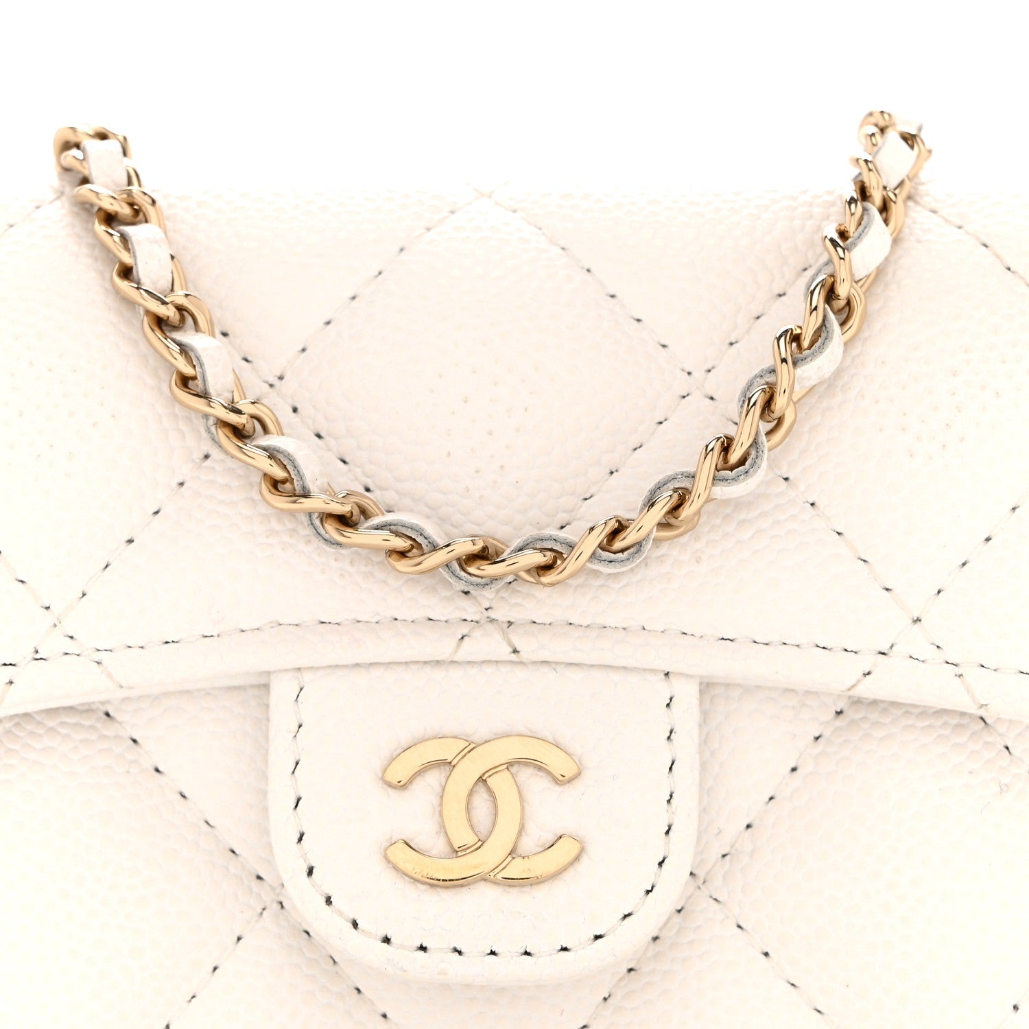 Chanel Caviar Quilted Flap Card Holder On Chain White