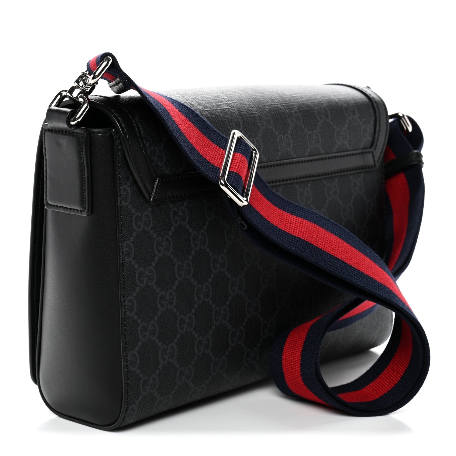 Gucci GG Supreme Monogram Appia Calfskin Web Crossbody Bag Black Grey