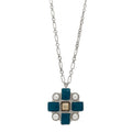 Gripoix Poured Glass Pearl CC Pendant Necklace Turquoise Silver