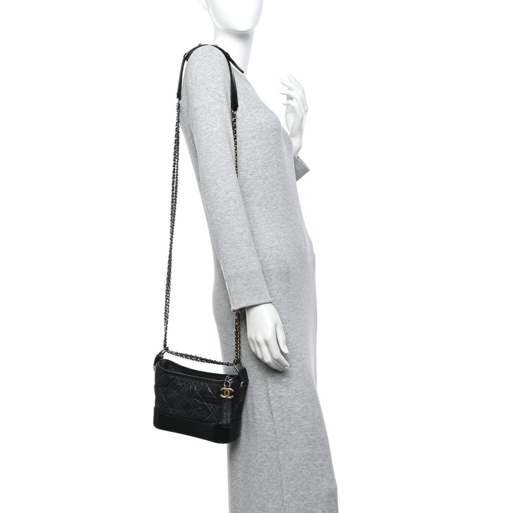 Chanel Aged Calfskin Quilted Small Gabrielle Hobo Black