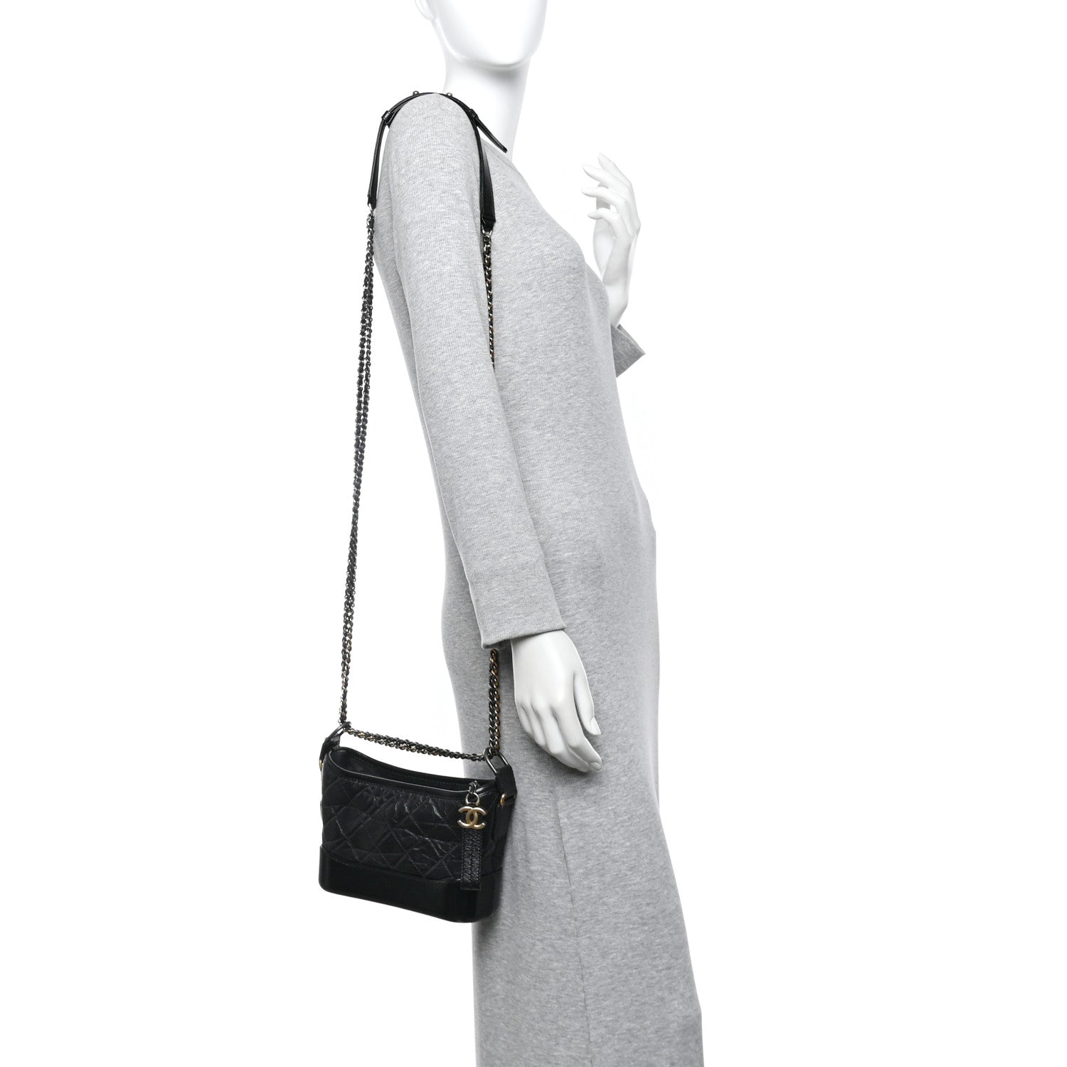 Chanel Aged Calfskin Quilted Small Gabrielle Hobo Black
