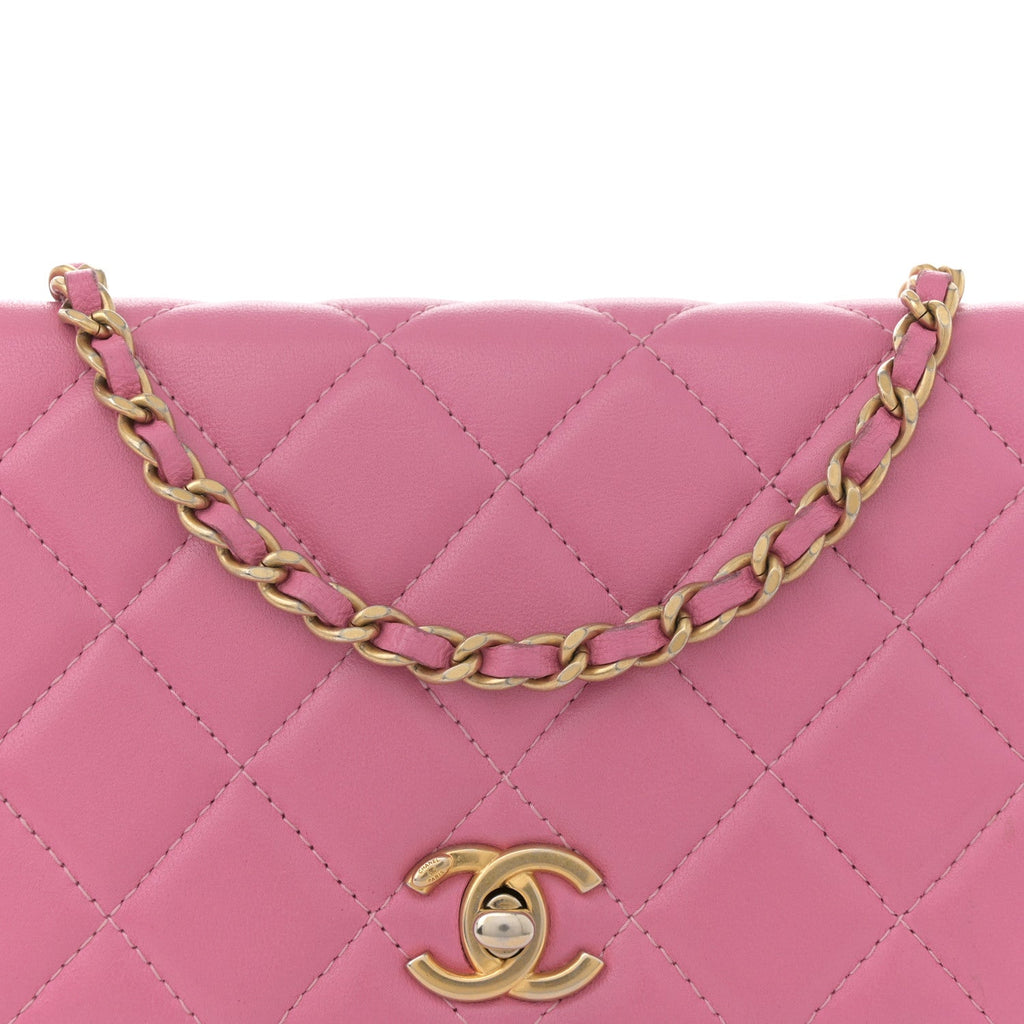 Chanel Lambskin Quilted CC Pearl Crush Wallet on Chain WOC Pink
