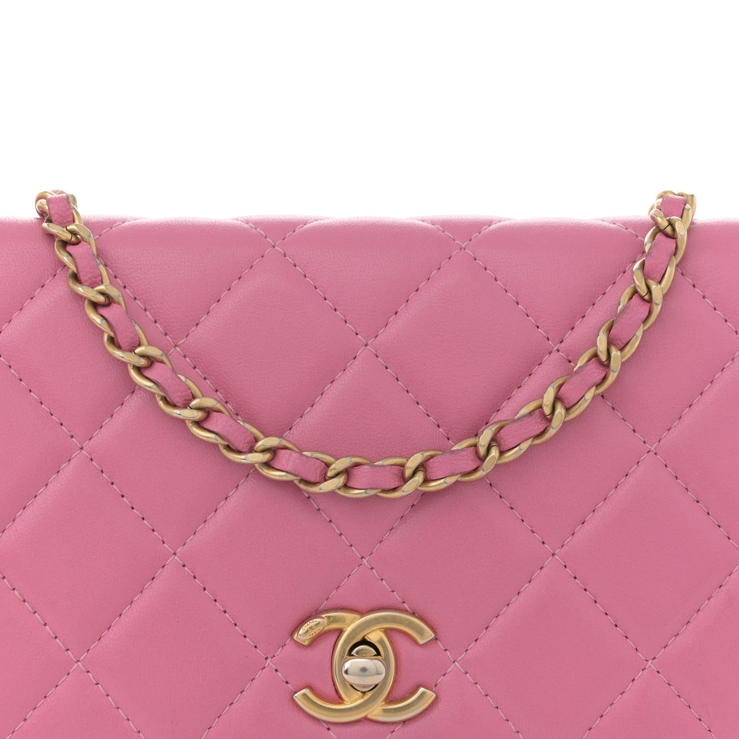 Chanel Lambskin Quilted CC Pearl Crush Wallet on Chain WOC Pink