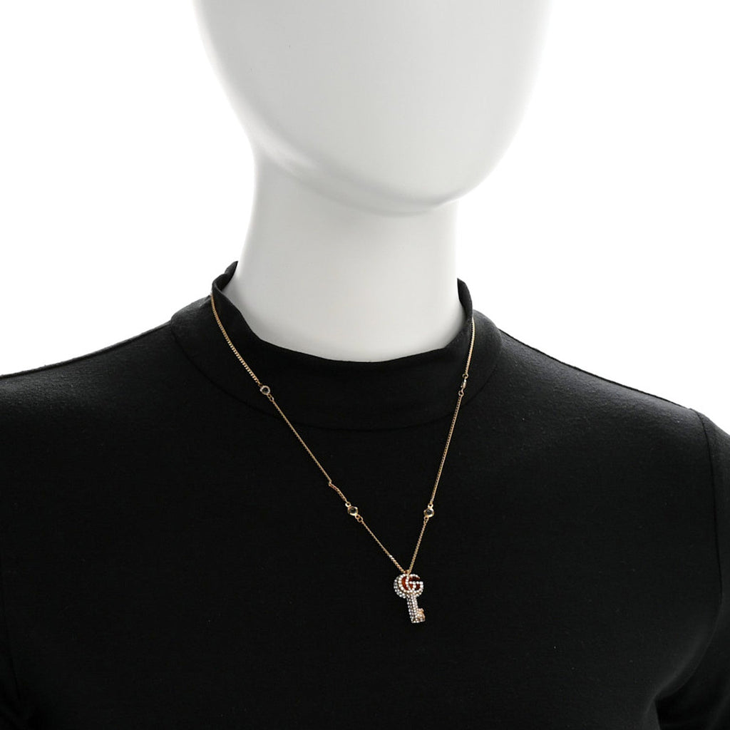 Gucci Crystal Key Pendant Necklace Gold