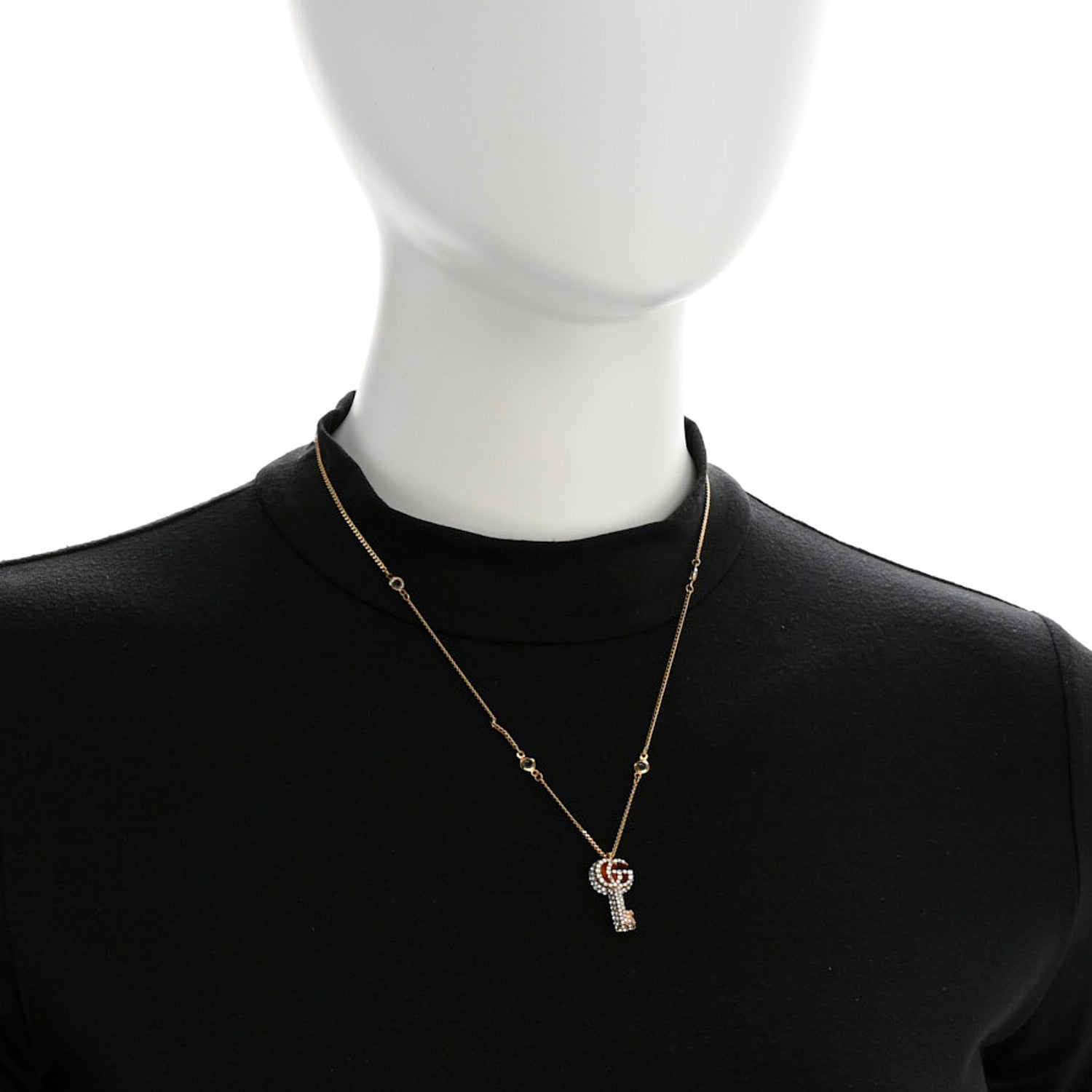 Gucci Crystal Key Pendant Necklace Gold