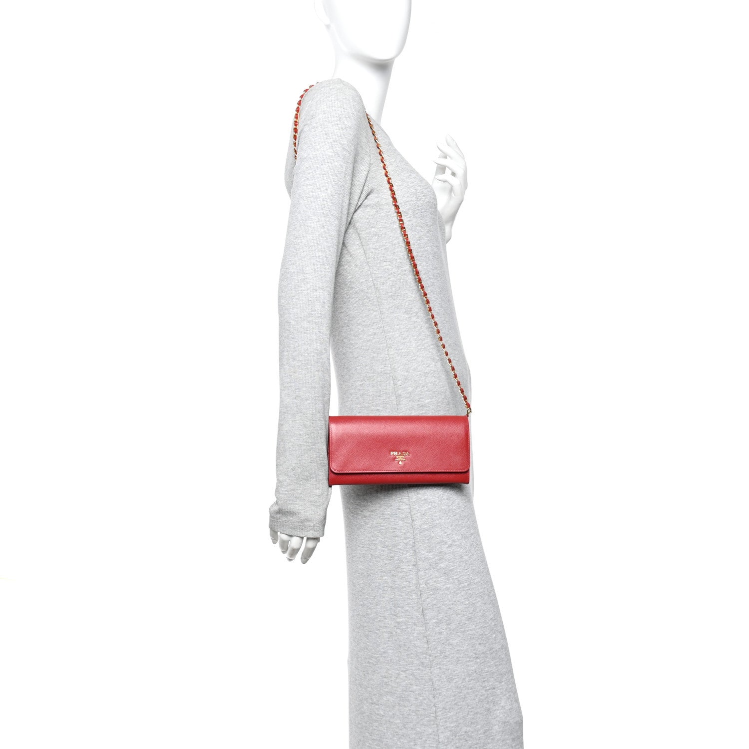 Prada Saffiano Wallet on Chain Fuoco