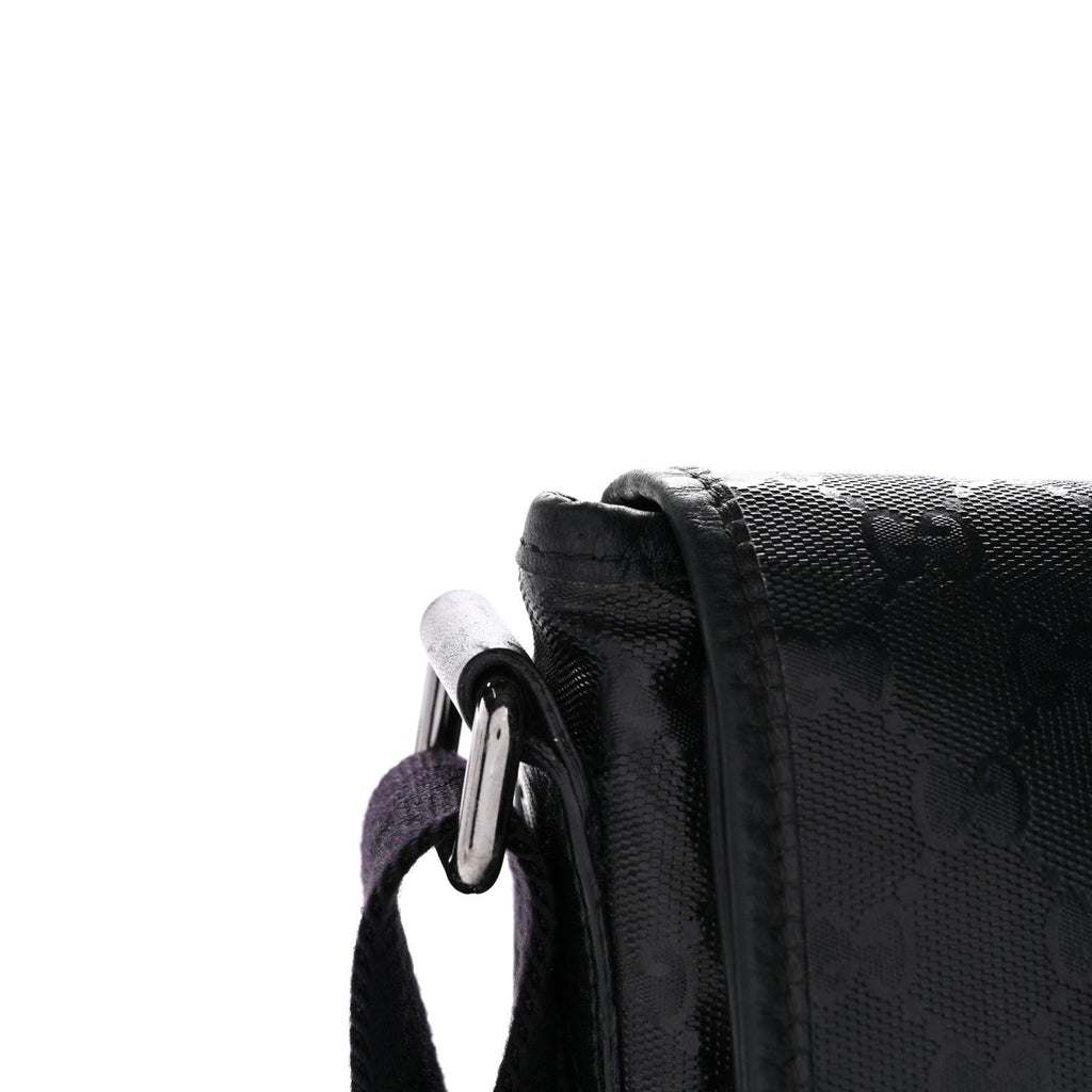 Gucci Imprime Monogram Medium Double Buckle Flap Messenger Bag Black