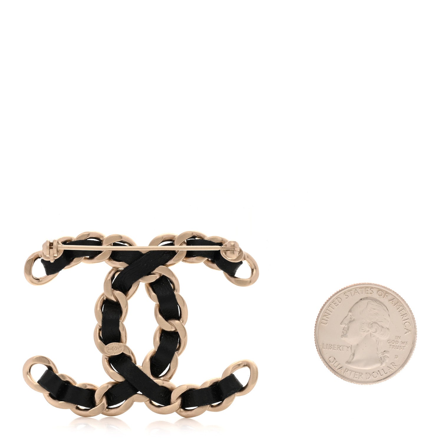 Lambskin Chain CC Brooch Black Gold