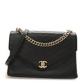 Chanel Calfskin Chevron Stitched Large Envelope Flap Black