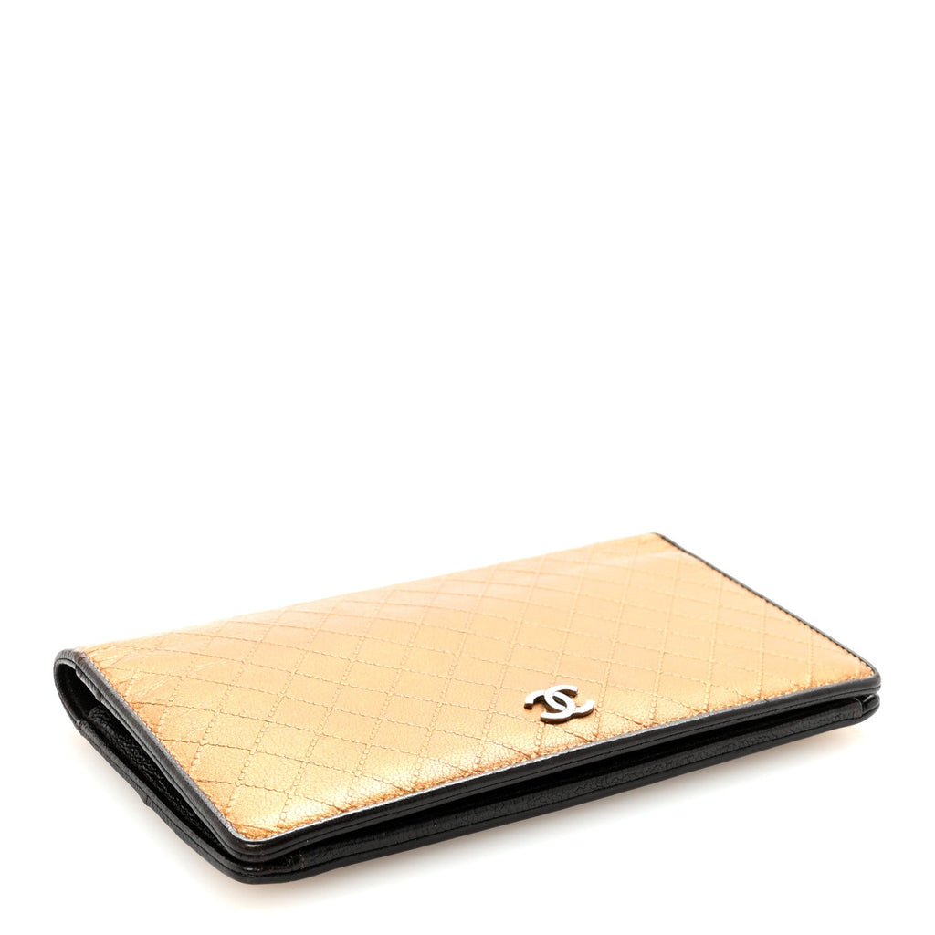 Metallic Calfskin Diamond Embossed Yen Wallet Gold