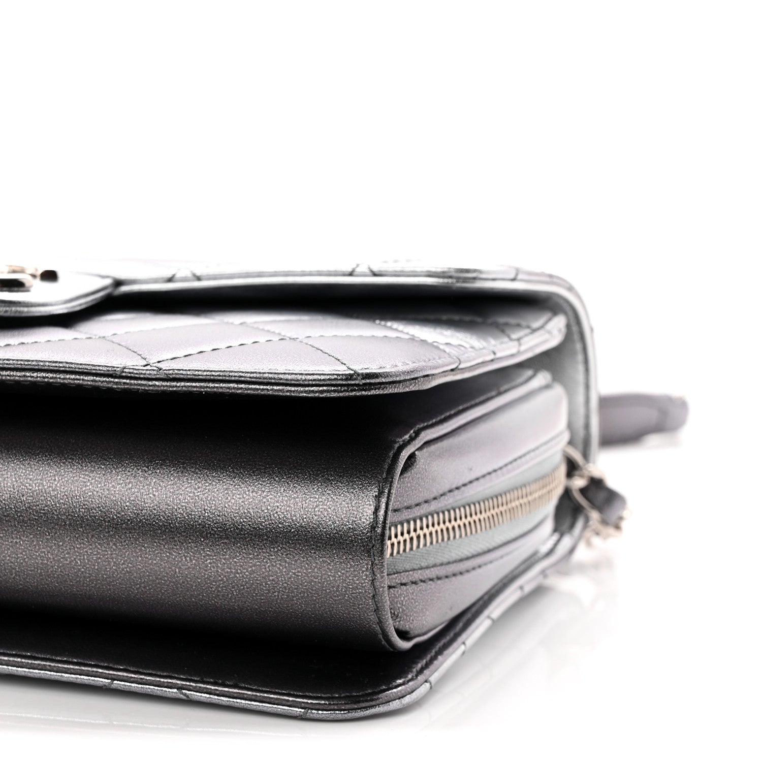 Chanel Metallic Lambskin Large Like A Wallet Flap Silver