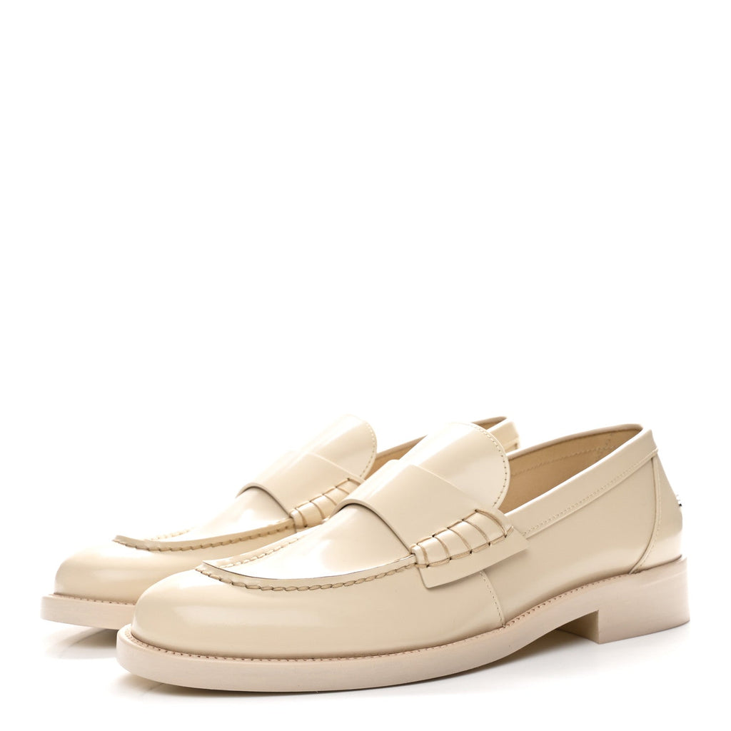 Chanel Shiny Calfskin Logo Loafers 39.5 Beige
