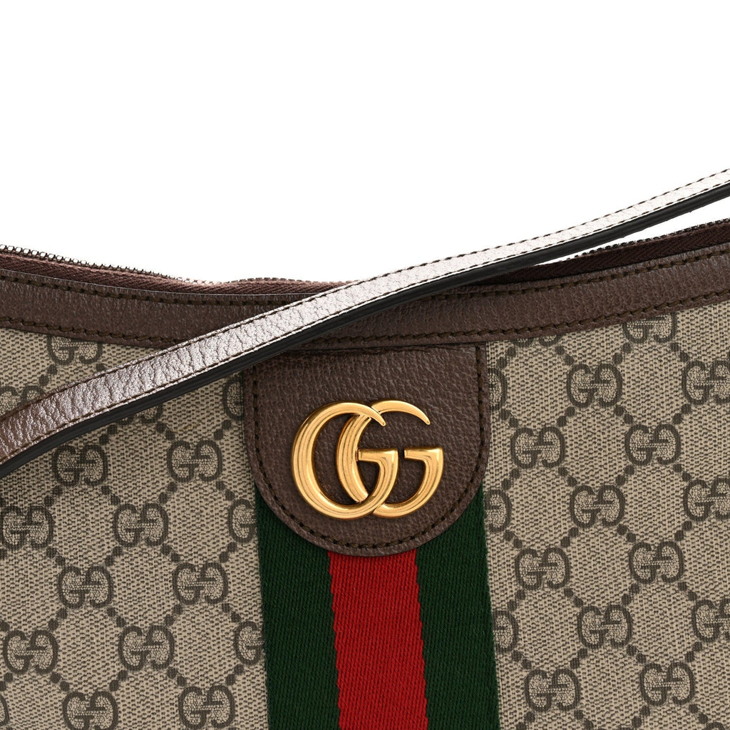 Gucci GG Supreme Monogram Web Small Ophidia Half Moon Hobo Brown