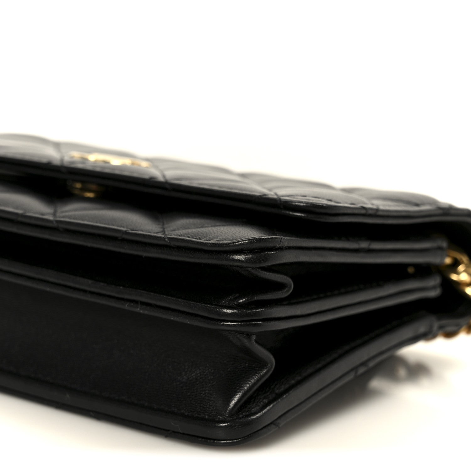 Chanel Lambskin Quilted CC Pearl Enamel Clutch on Chain WOC Black