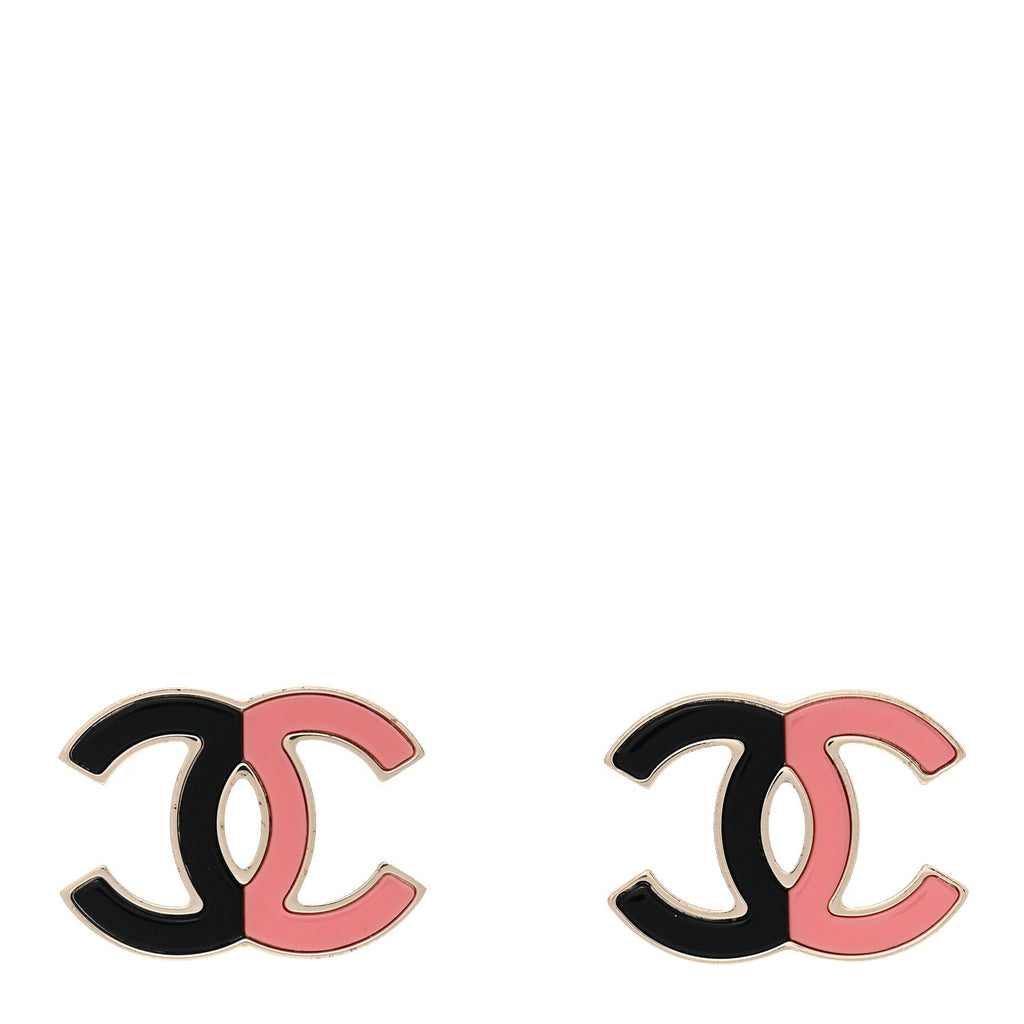 Enamel Large CC Earrings Black Pink