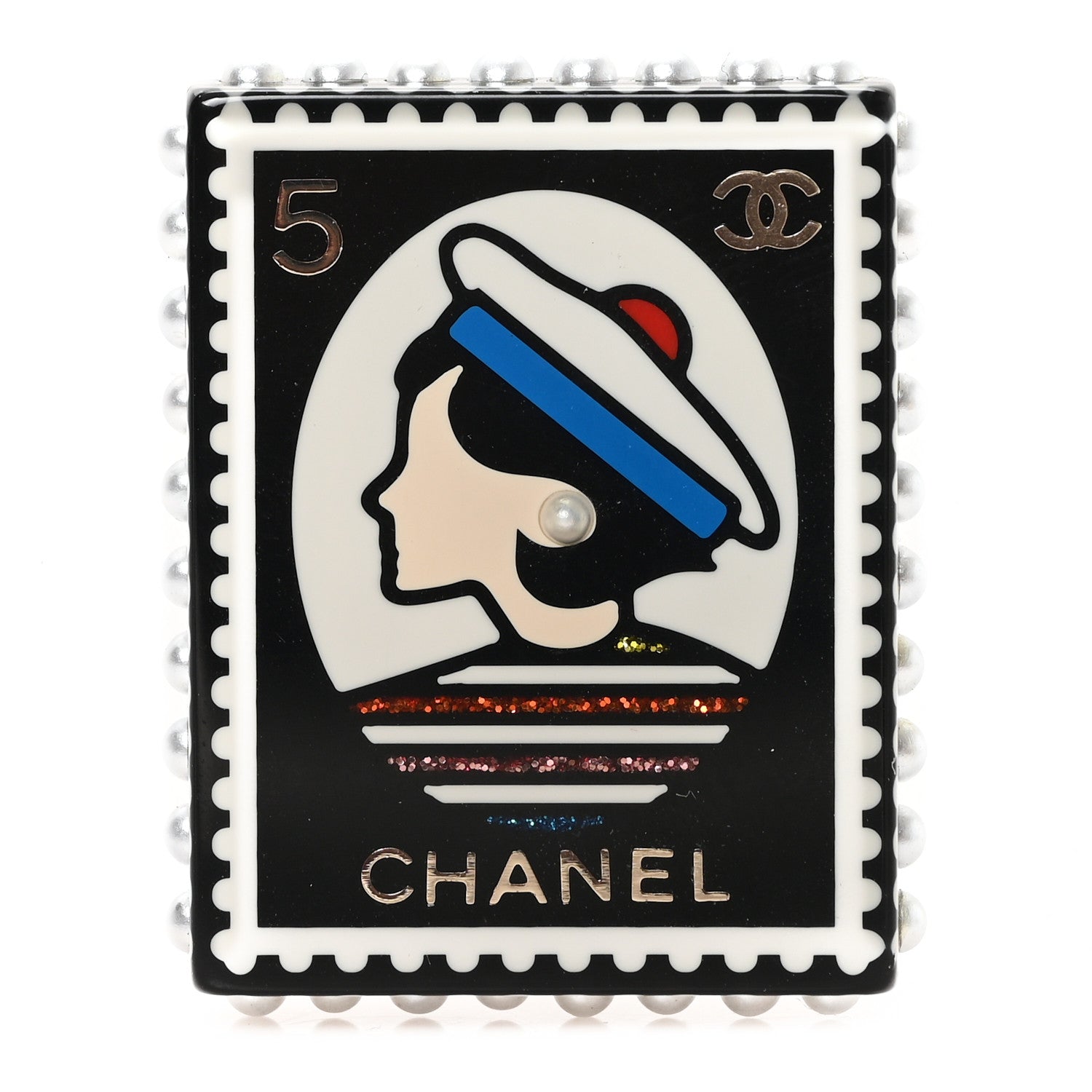 Resin Pearl Glitter CC Coco Chanel Brooch Multicolor