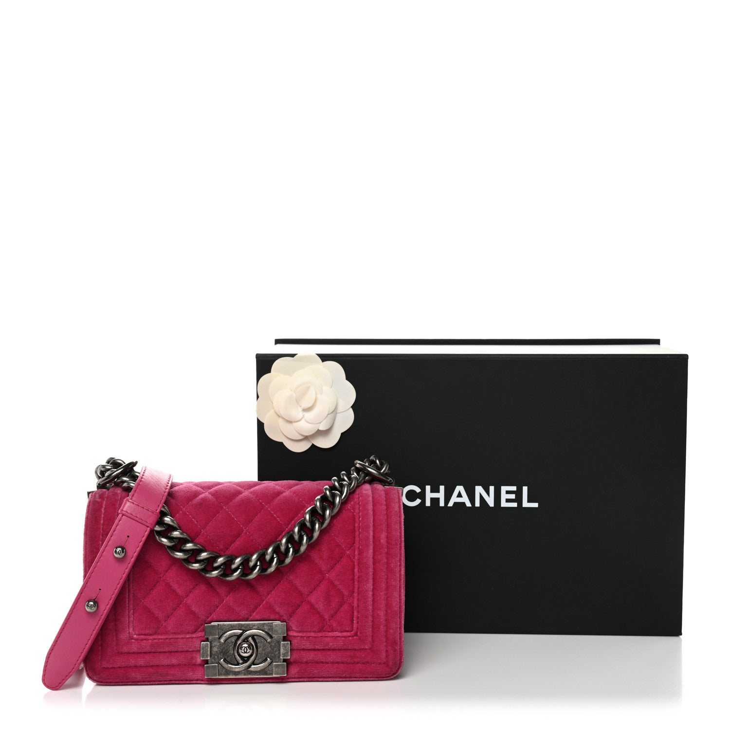 Chanel Velvet Quilted Small Boy Flap Fuchsia