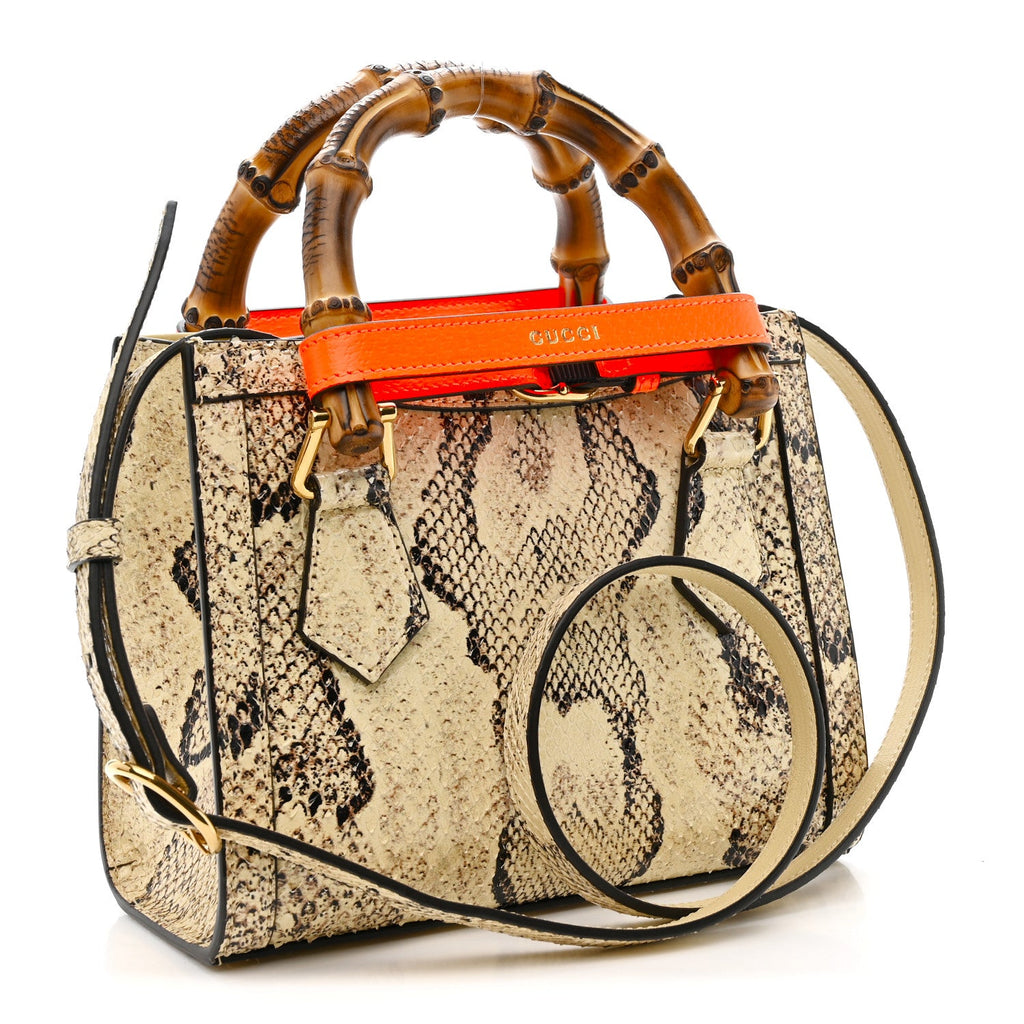 Gucci Snakeskin Mini Diana Tote Bag Beige