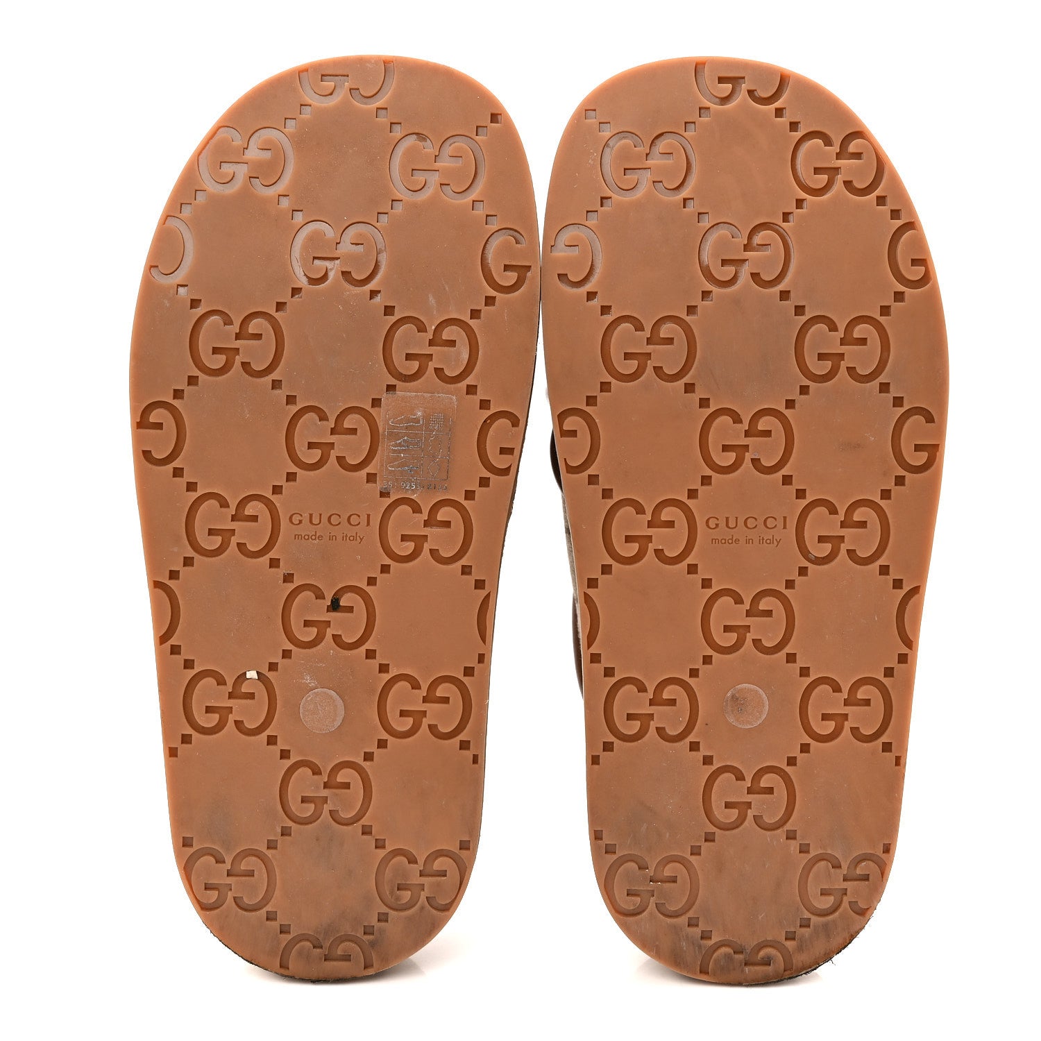 Gucci Monogram GG Calfskin Angelina Platform 55mm Slide Sandals 35 Camel Ebony