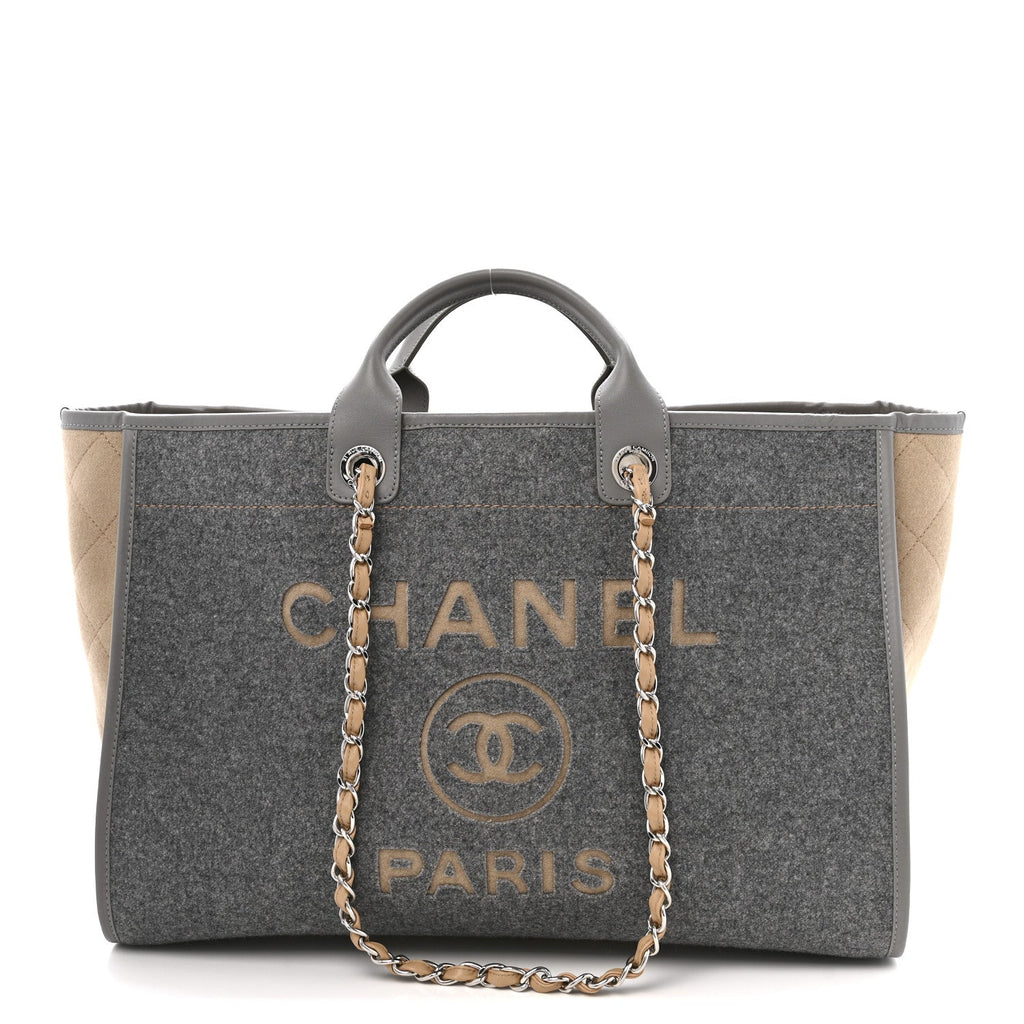 Chanel Wool Felt Large Deauville Tote Grey Beige
